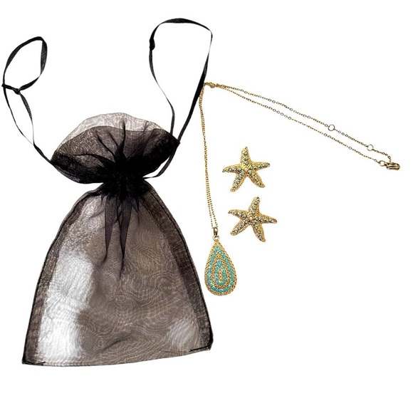 Lilly Pulitzer gold tone & turquoise necklace & pierced starfish earrings set - Picture 3 of 8